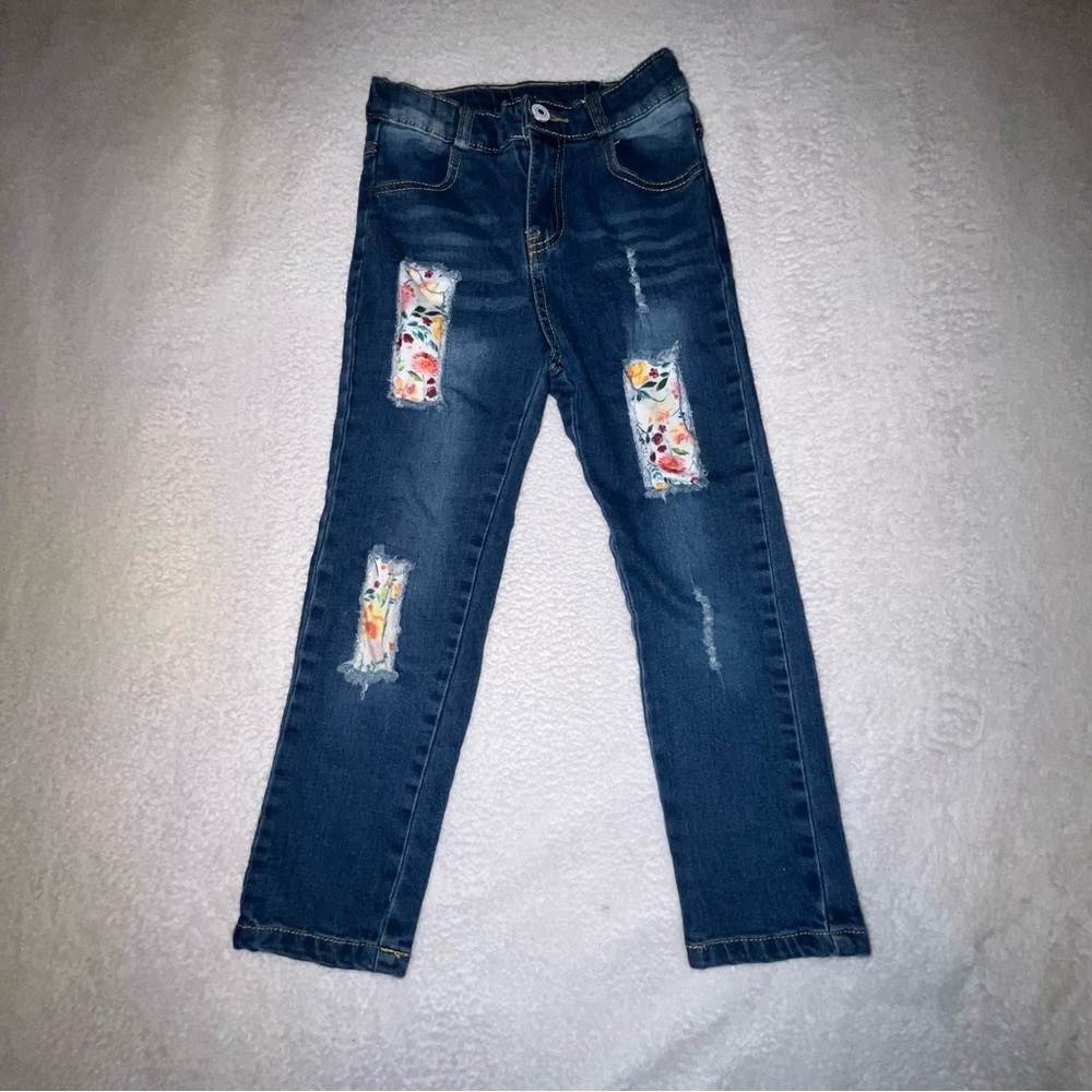 Kids' girls Blue Jeans with Floral Patches